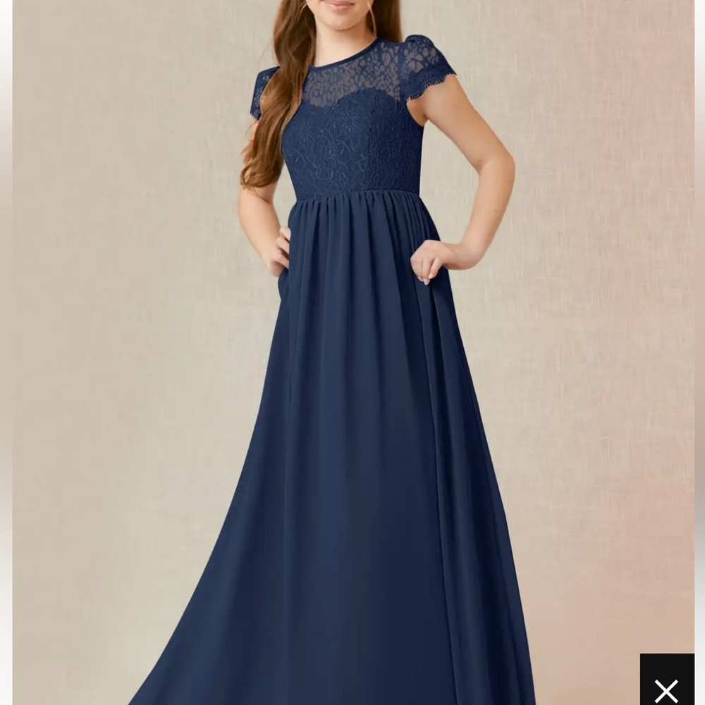 AZAZIE DELEVINGNE JUNIOR Dark Navy A-Line Lace Chiffon Dress NEW